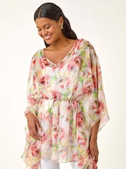 Roman Floral Print Kimono Tunic Top - Imagem 1 de 5
