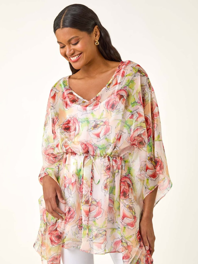 Roman Floral Print Kimono Tunic Top - Imagem 1 de 5