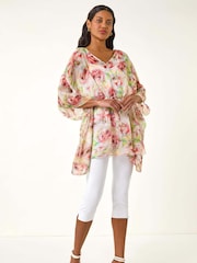 Roman Floral Print Kimono Tunic Top - Imagem 2 de 5