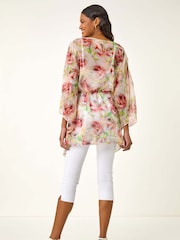 Roman Floral Print Kimono Tunic Top - Imagem 3 de 5