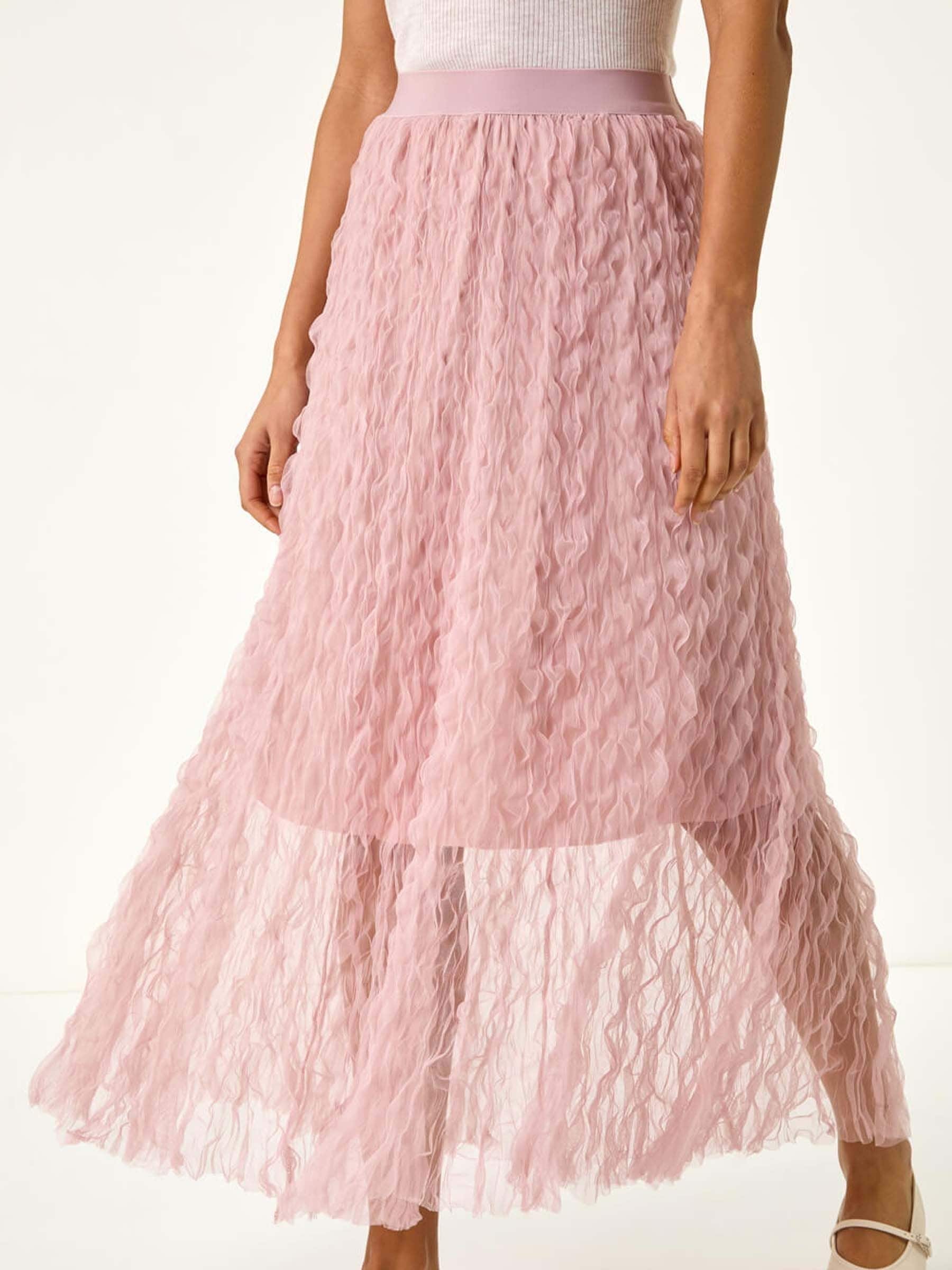 Roman Pink Textured Mesh Skirt