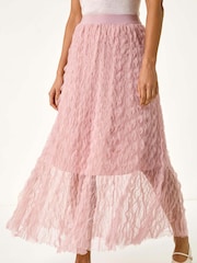 Roman Pink Textured Mesh Skirt - Image 1 of 5