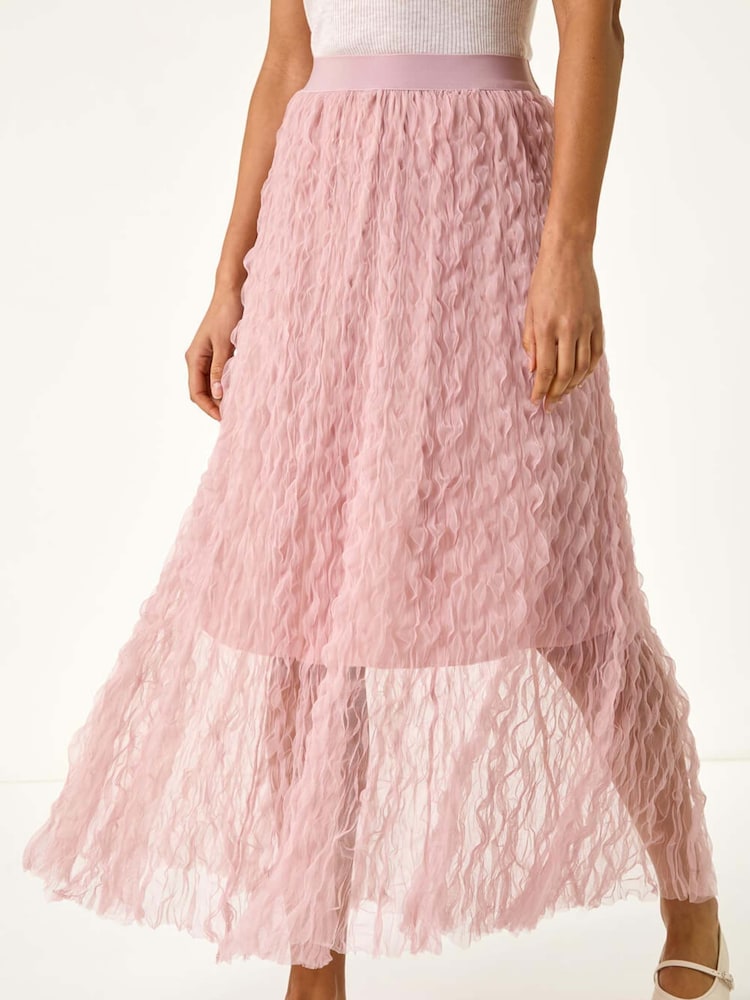 Roman Pink Textured Mesh Skirt - Image 1 of 5