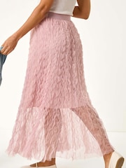 Roman Pink Textured Mesh Skirt - Image 4 of 5