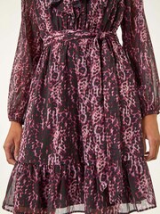 Roman Pink Animal Print Frill V-Neck Dress - Image 5 of 5