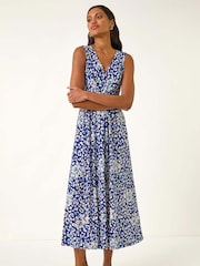 Roman Blue Animal Print Midi Dress - Image 2 of 5