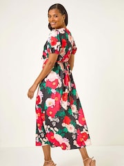 Vestido midi de cetim com estampa floral e manga bufante romana - Imagem 3 de 5