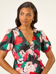 Vestido midi de cetim com estampa floral e manga bufante romana - Imagem 4 de 5