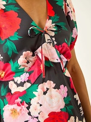 Vestido midi de cetim com estampa floral e manga bufante romana - Imagem 5 de 5