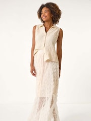 Roman Natural Textured Mesh Skirt - Image 1 of 5
