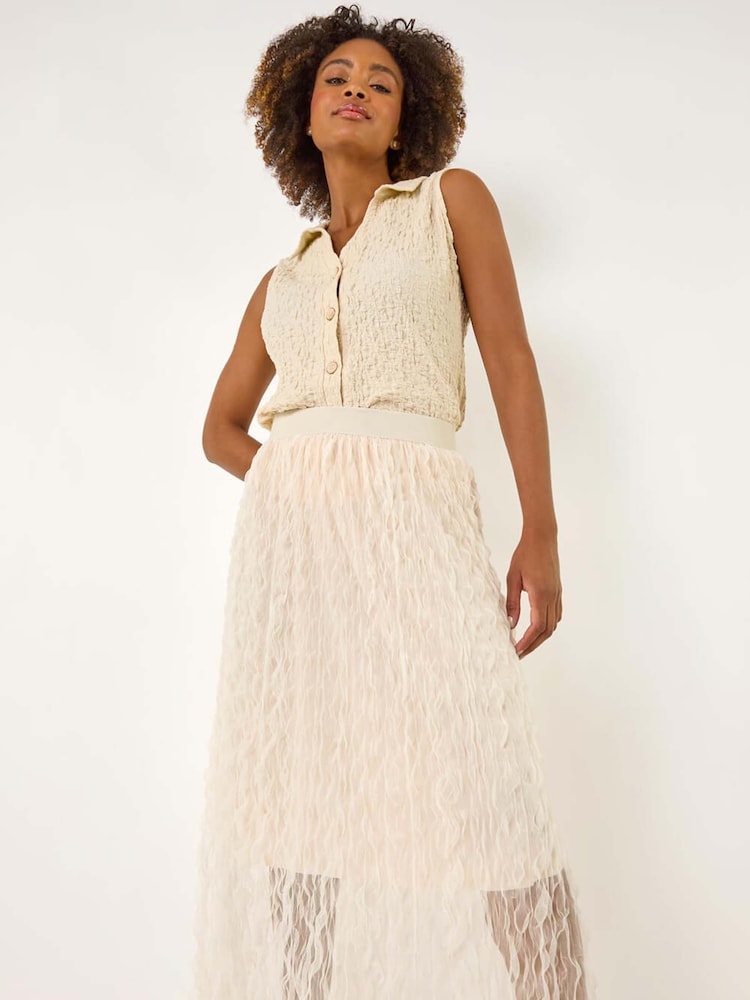 Roman Natural Textured Mesh Skirt - Image 2 of 5