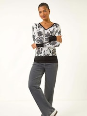 Roman Floral Print V-Neck Knit Jumper - Imagem 5 de 5