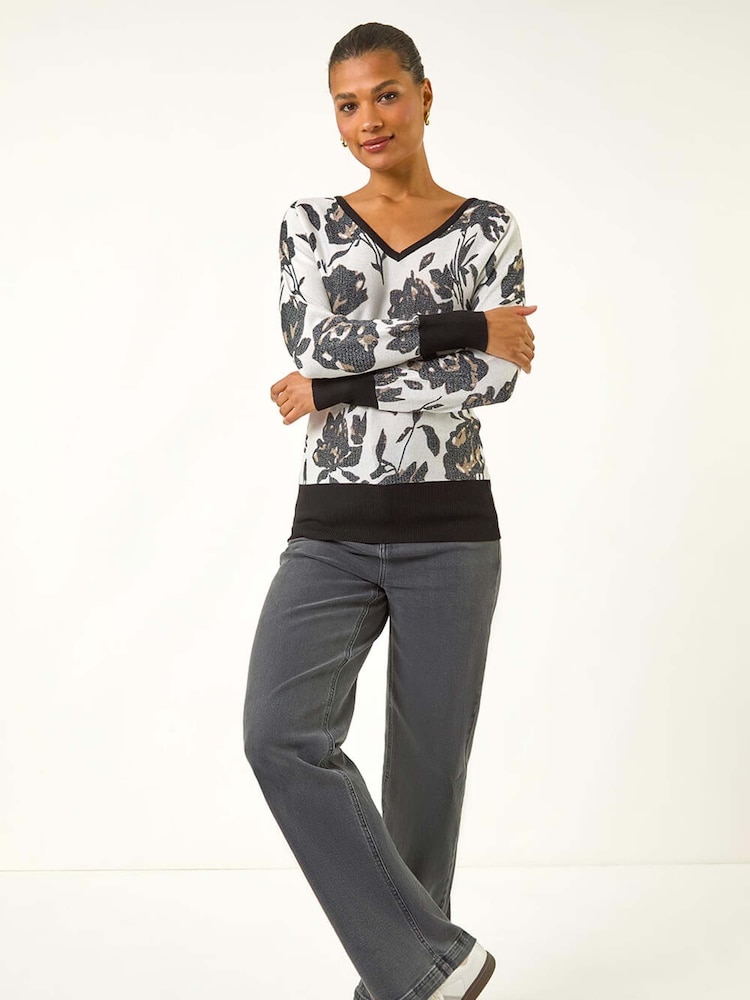 Roman Floral Print V-Neck Knit Jumper - Imagem 5 de 5