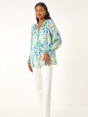 Roman Blue Printed Metallic Button Blouse - Image 2 of 5