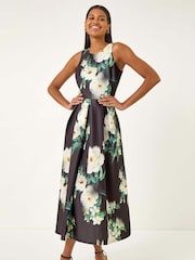 Roman Floral Print Motif Premium Stretch Midi Dress - Imagem 1 de 5