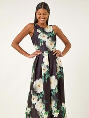 Roman Floral Print Motif Premium Stretch Midi Dress - Imagem 2 de 5