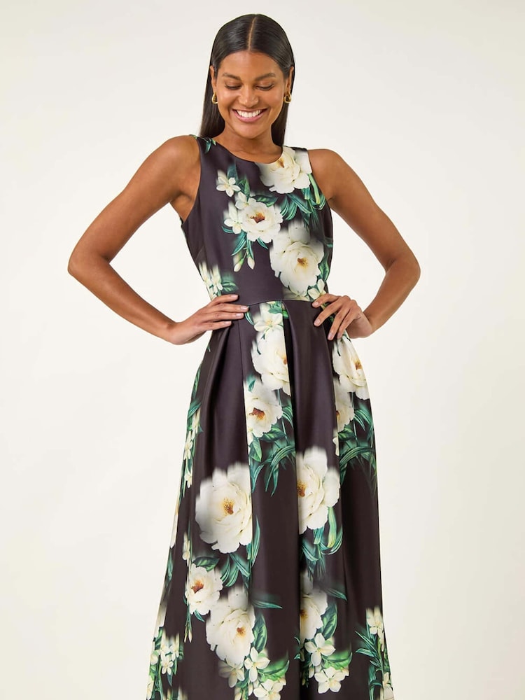 Roman Floral Print Motif Premium Stretch Midi Dress - Imagem 2 de 5