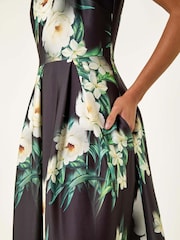 Roman Floral Print Motif Premium Stretch Midi Dress - Imagem 5 de 5