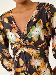 Alaranjado - Roman floral  Print e frente torcida Midi Dress - Imagem 5 de 5