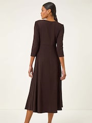 Roman Brown Textured Wrap Midi Dress - Image 2 of 5