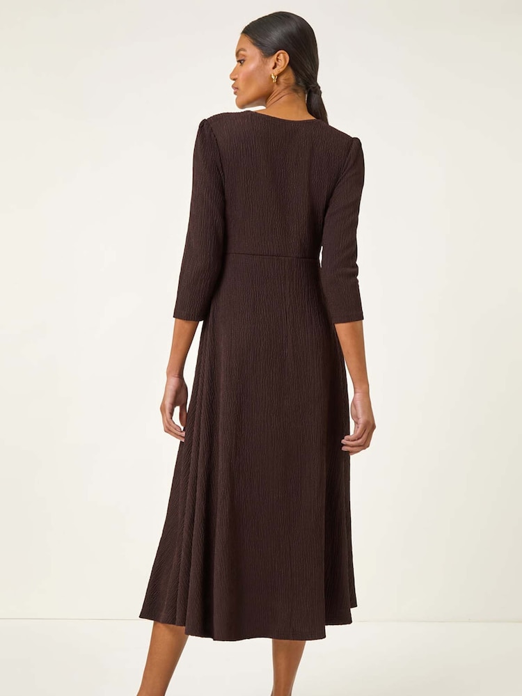 Roman Brown Textured Wrap Midi Dress - Image 2 of 5