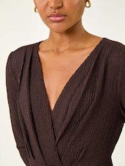 Roman Brown Textured Wrap Midi Dress - Image 5 of 5