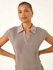 Roman Natural Textured Zig Zag Knit Midi Dress - Image 4 of 5