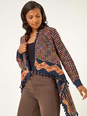 Roman Blue Ombre Tassle Knit Poncho - Image 1 of 5