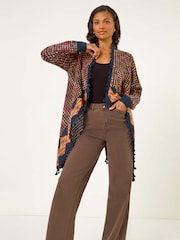 Roman Blue Ombre Tassle Knit Poncho - Image 2 of 5