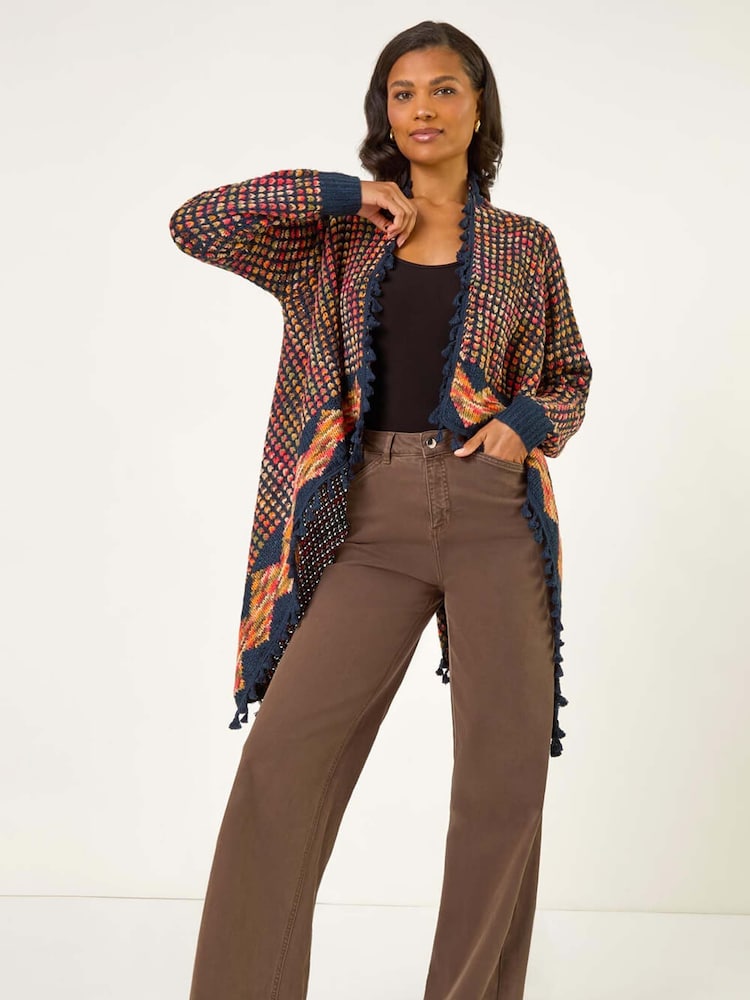 Roman Blue Ombre Tassle Knit Poncho - Image 2 of 5