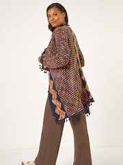 Roman Blue Ombre Tassle Knit Poncho - Image 3 of 5