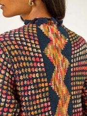 Roman Blue Ombre Tassle Knit Poncho - Image 5 of 5