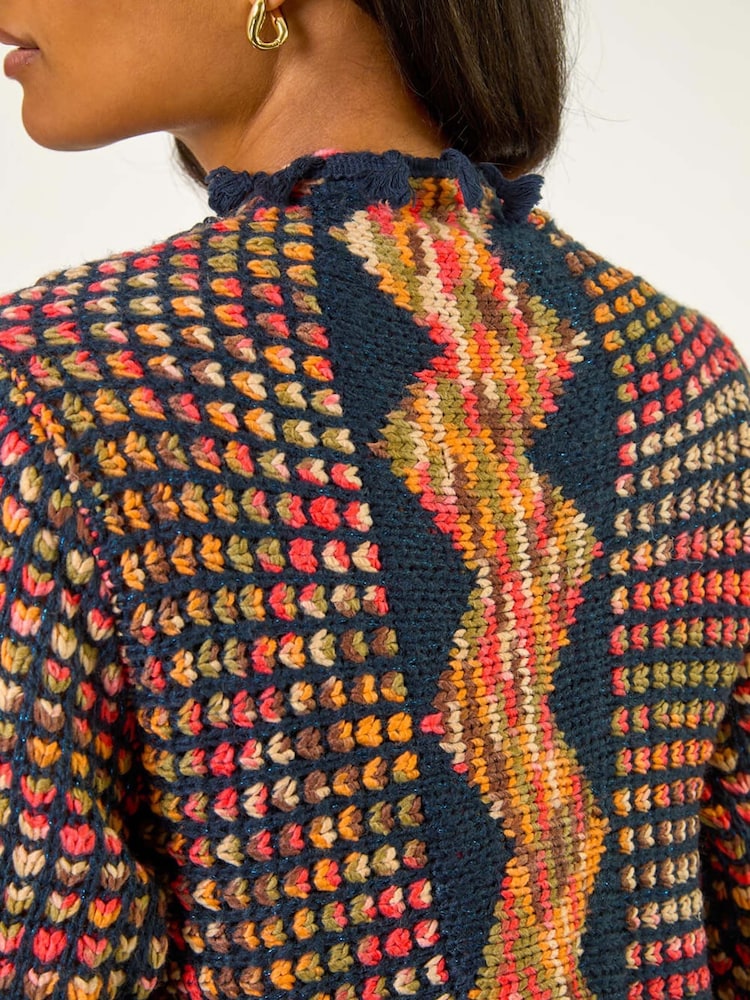 Roman Blue Ombre Tassle Knit Poncho - Image 5 of 5