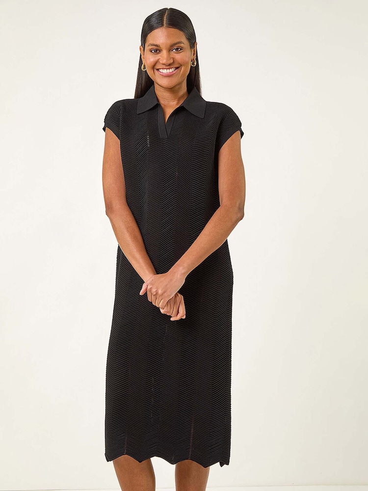 Roman Black Textured Zig Zag Knit Midi Dress - Image 1 of 5