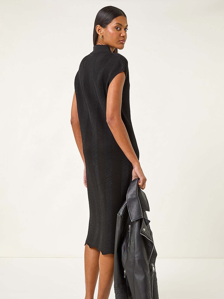 Roman Black Textured Zig Zag Knit Midi Dress - Image 2 of 5