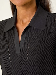 Roman Black Textured Zig Zag Knit Midi Dress - Image 5 of 5