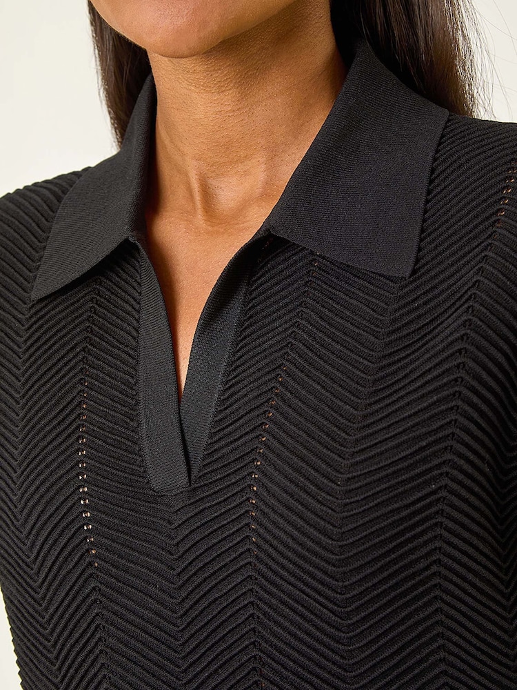 Roman Black Textured Zig Zag Knit Midi Dress - Image 5 of 5