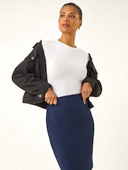 Roman Blue Cable Textured Stretch Pencil Skirt - Image 1 of 5