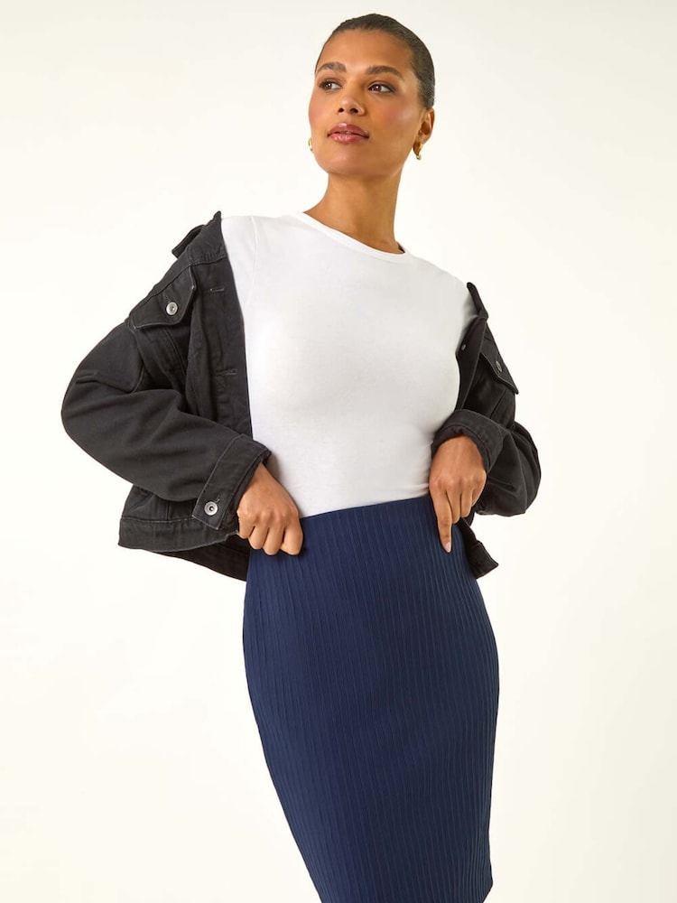 Roman Blue Cable Textured Stretch Pencil Skirt - Image 1 of 5