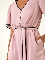Roman Pink Tie Waist Wide Leg Jumpsuit - Image 3 of 5