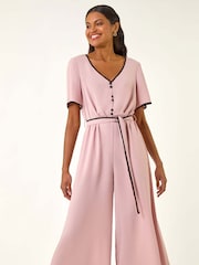Roman Pink Tie Waist Wide Leg Jumpsuit - Image 4 of 5