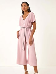 Roman Pink Tie Waist Wide Leg Jumpsuit - Image 5 of 5