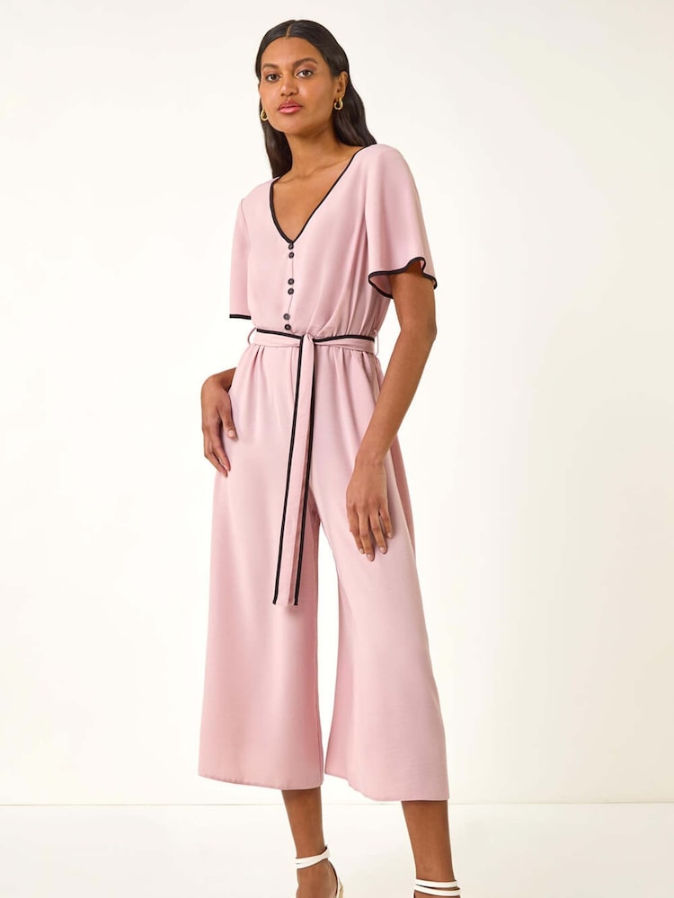 Roman Pink Tie Waist Wide Leg Jumpsuit - Image 5 of 5