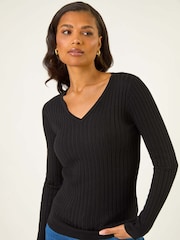 Roman Black V-Neck Ribbed Knit Jumper - Image 1 of 5