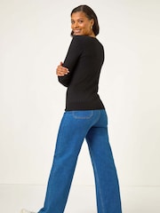 Roman Black V-Neck Ribbed Knit Jumper - Image 3 of 5