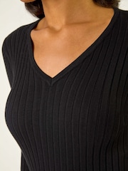 Roman Black V-Neck Ribbed Knit Jumper - Image 5 of 5