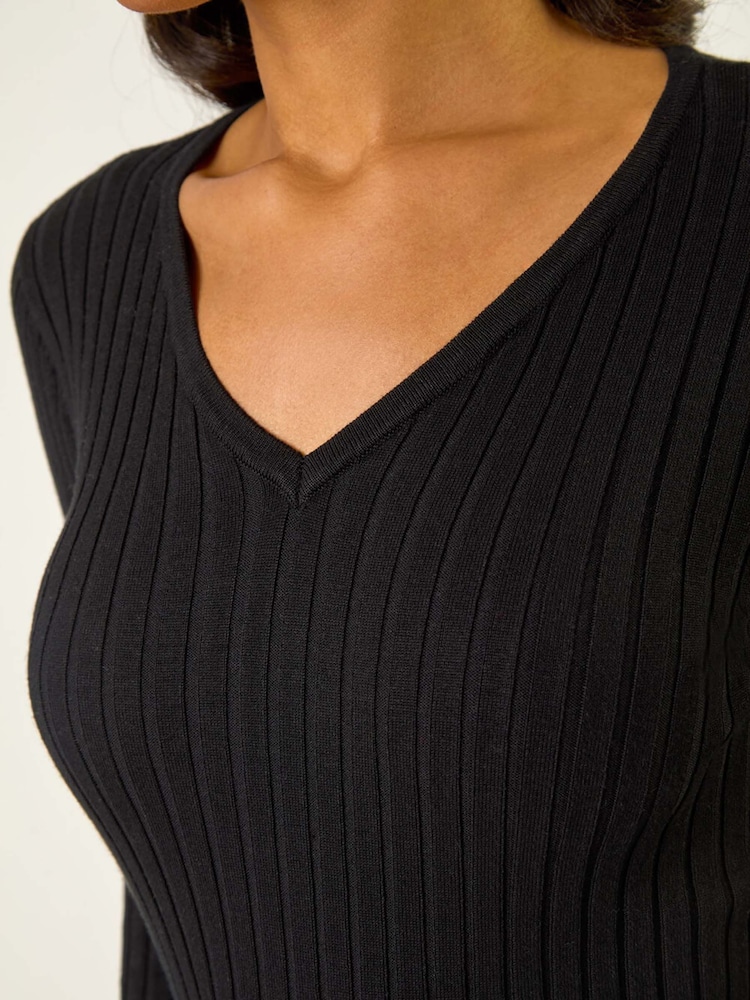 Roman Black V-Neck Ribbed Knit Jumper - Image 5 of 5
