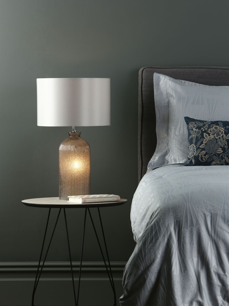 Dar Lighting Grey Glass Polished Chrome Pamplona Table Lamp - Image 1 of 5