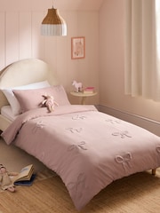 Pink Tufted Bows Cotton Duvet Cover and Pillowcase Set - Image 1 of 4