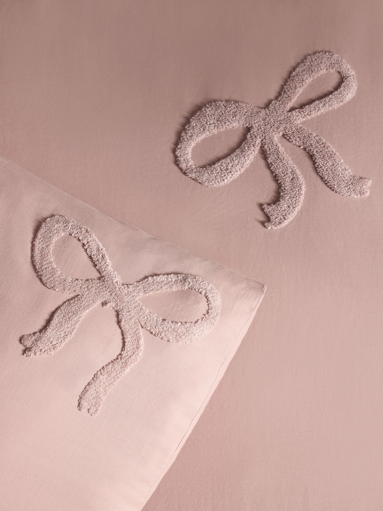 Pink Tufted Bows Cotton Duvet Cover and Pillowcase Set - Image 4 of 4 Pink Tufted Bows Cotton Duvet Cover and Pillowcase Set - Image 4 of 4